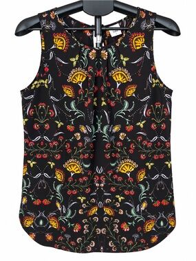 CAbi Black Floral-Print Sleeveless Camisole with Yellow & Red Accents